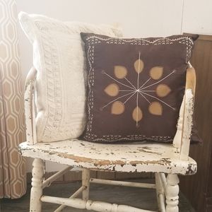 Embroidered Faux Suede Throw Pillow